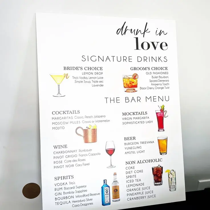 Carta de tragos para bodas