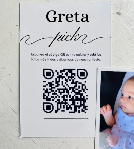 Tarjeta QR fotos para bautismo primer año