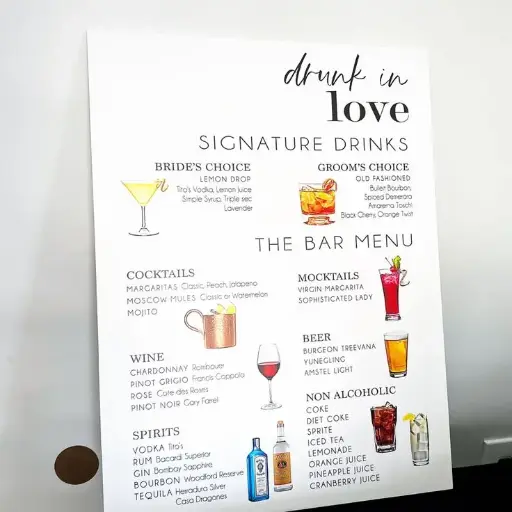 Carta de tragos para bodas